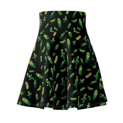 Pickle Party Delight: Black Skater Skirt with Whimsical Pickle Pattern