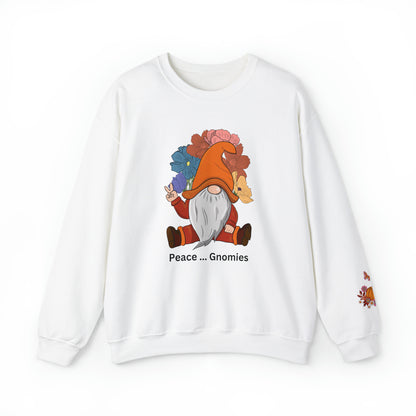 Fall-Themed Gnome Sweatshirt - Peace Gnomies - Cozy Autumn Wear, Crewneck Sweatshirt