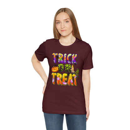 Trick or Treat Delight Halloween Tee - Jack-o'-Lantern, Spider, Witch's Hat, and Candle