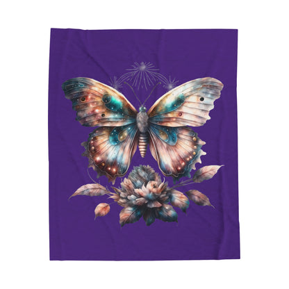 Purple Butterfly Velveteen Plush Blanket - Luxuriously Soft 83% Polyester & 17% Spandex