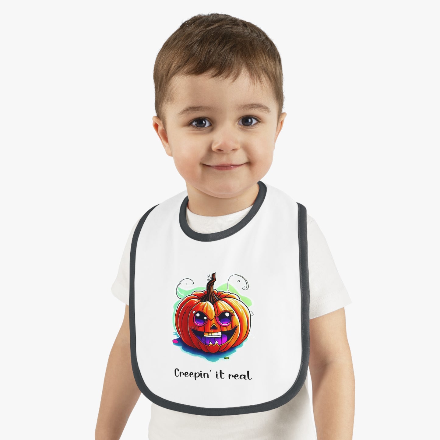 Creepin' It Real - Baby Contrast Trim Jersey Bib, Halloween Bib, Halloween Baby Gift, Baby Shower