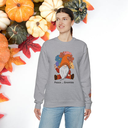 Fall-Themed Gnome Sweatshirt - Peace Gnomies - Cozy Autumn Wear, Crewneck Sweatshirt