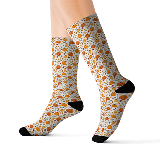 Fall Pumpkin Patch All Over Print Crew Socks, Holiday Socks