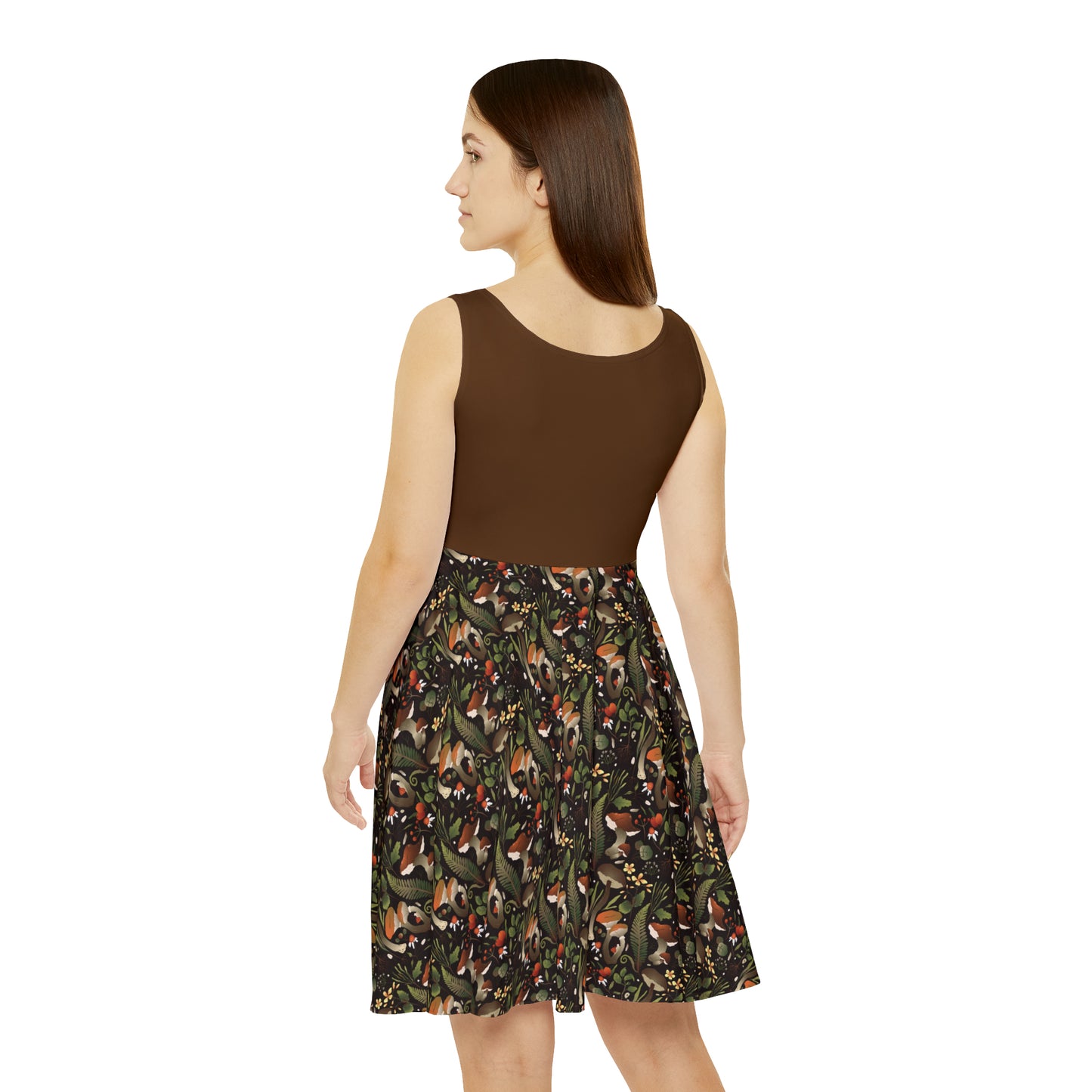 Mystical Mushroom Dreams Brown Skater Dress