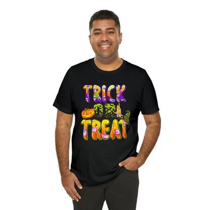 Trick or Treat Delight Halloween Tee - Jack-o'-Lantern, Spider, Witch's Hat, and Candle