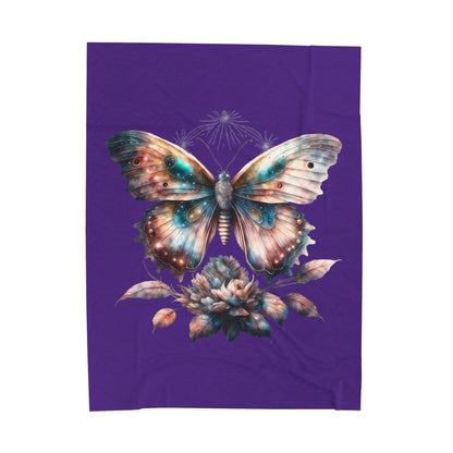 Purple Butterfly Velveteen Plush Blanket - Luxuriously Soft 83% Polyester & 17% Spandex