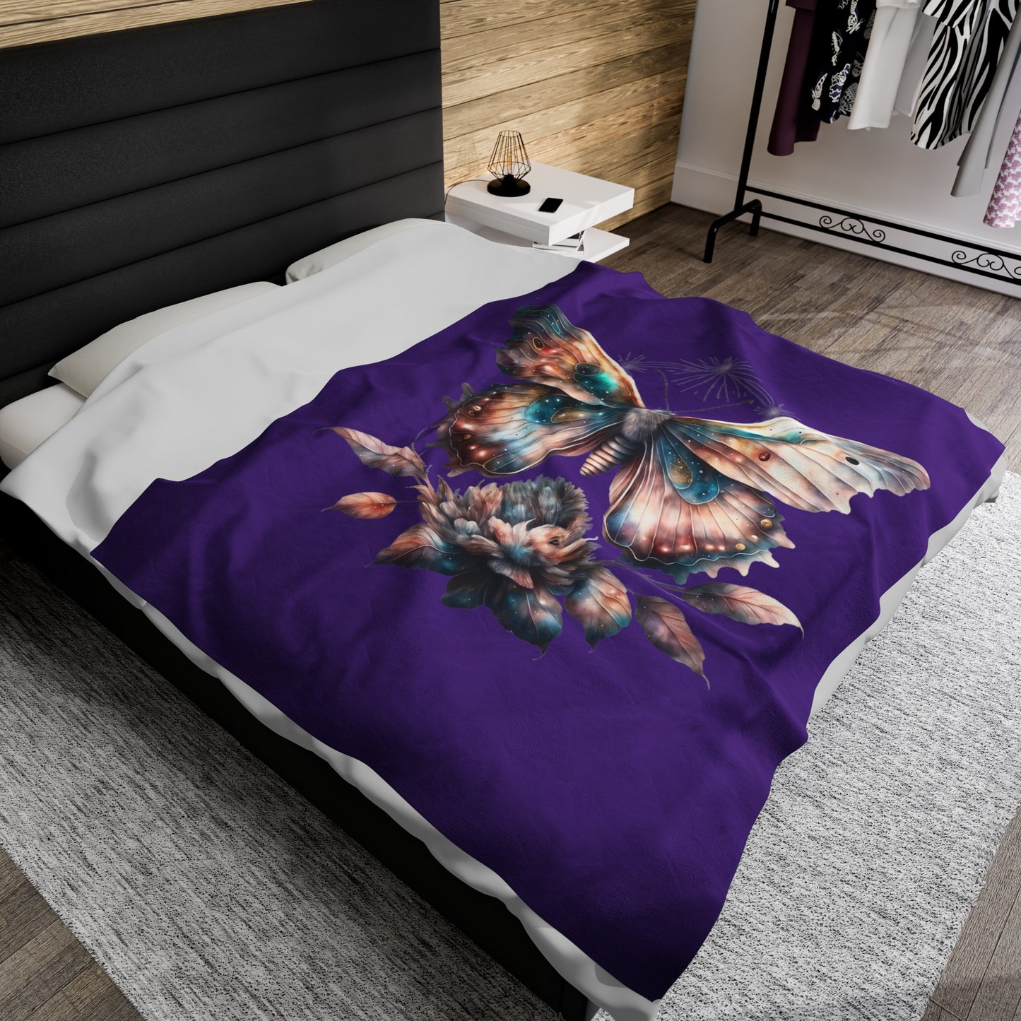 Purple Butterfly Velveteen Plush Blanket - Luxuriously Soft 83% Polyester & 17% Spandex