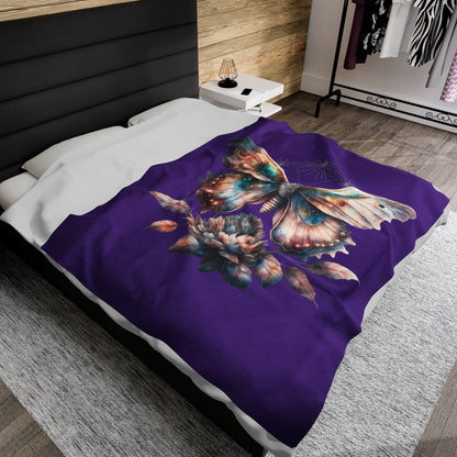Purple Butterfly Velveteen Plush Blanket - Luxuriously Soft 83% Polyester & 17% Spandex