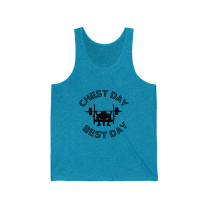 Chest Day Best Day Unisex Jersey Tank, weightlifting tank, muscle shirt, gym shirt, muscle tank, gym tank, funny weight lifting shirt