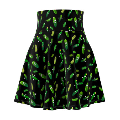 Pickle Party Delight: Black Skater Skirt with Whimsical Pickle Pattern