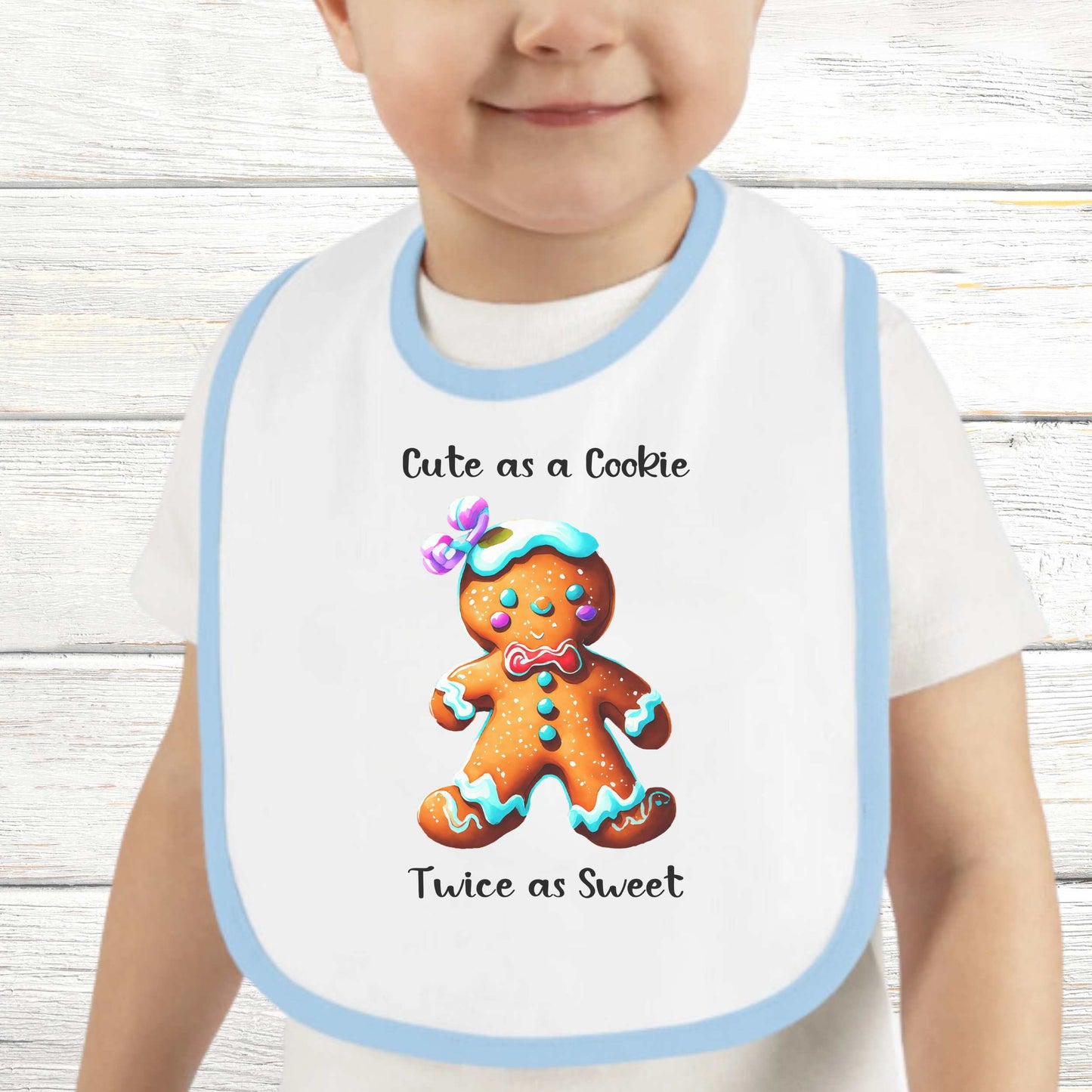 Cute as a Cookie, Twice as Sweet - Baby Contrast Trim Jersey Bib