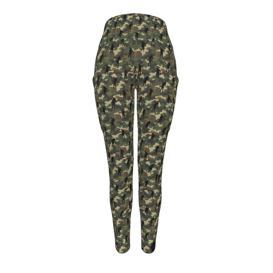 Women's High Waist Leggings / Yoga Pants With Side Pockets, camo and zombies print