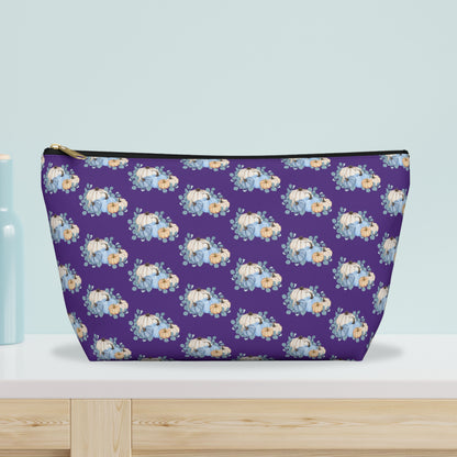Fall Pumpkin Stack T-Bottom Zippered Pouch with Cream, Orange, and Blue Details