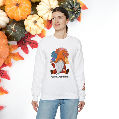 Fall-Themed Gnome Sweatshirt - Peace Gnomies - Cozy Autumn Wear, Crewneck Sweatshirt