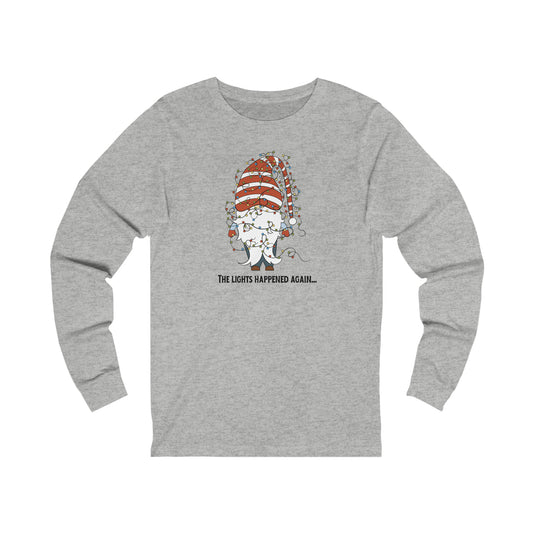 Christmas Gnome Long Sleeve Tee, 100% Cotton, Long Sleeves - 'The Lights Happened Again...' Festive Shirt, Unisex Jersey Long Sleeve Tee