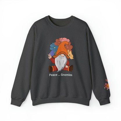 Fall-Themed Gnome Sweatshirt - Peace Gnomies - Cozy Autumn Wear, Crewneck Sweatshirt