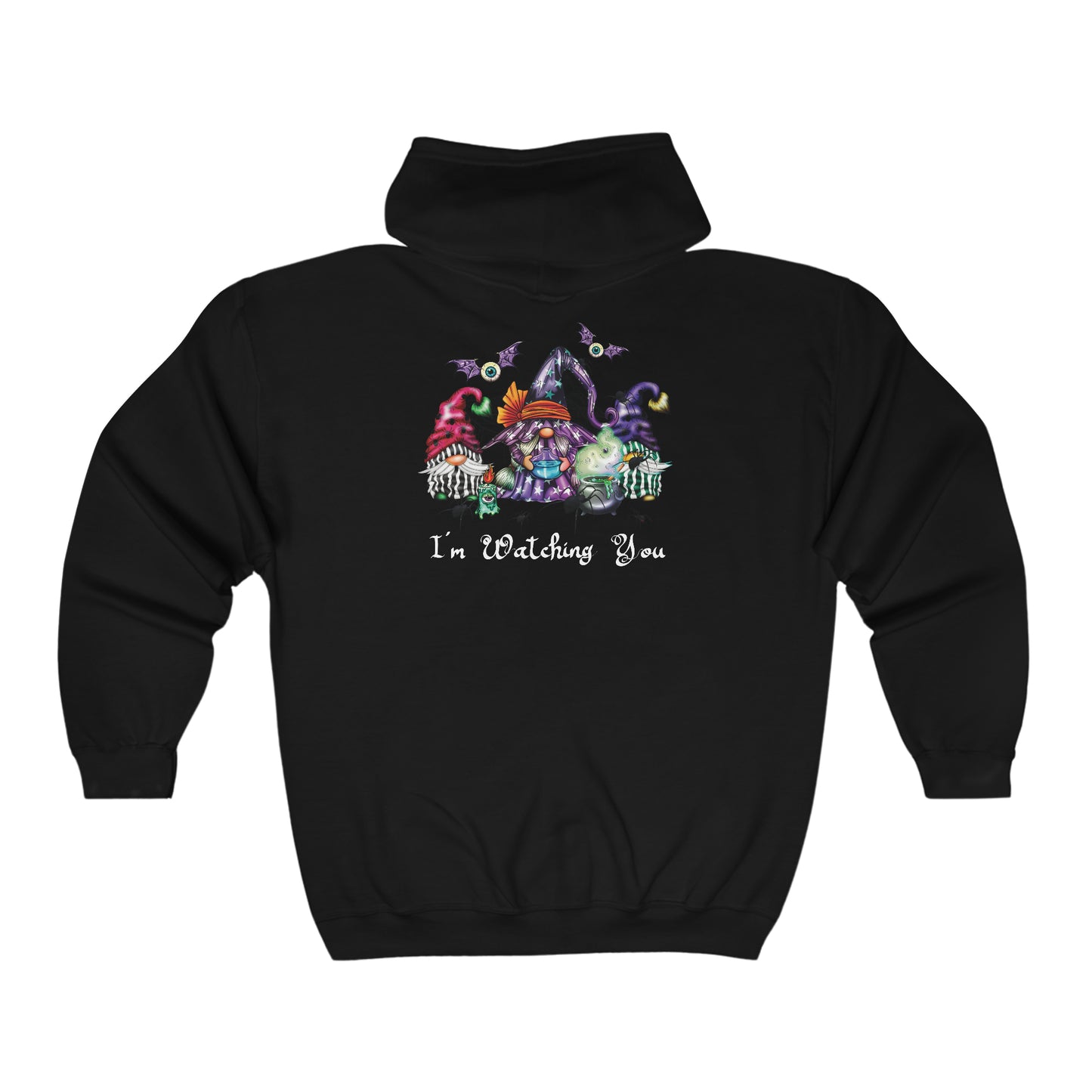 Enchanted Gnome and Ghastly Friends Halloween Hoodie Full Zip Hooded Sweatshirt