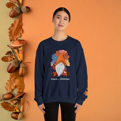 Fall-Themed Gnome Sweatshirt - Peace Gnomies - Cozy Autumn Wear, Crewneck Sweatshirt