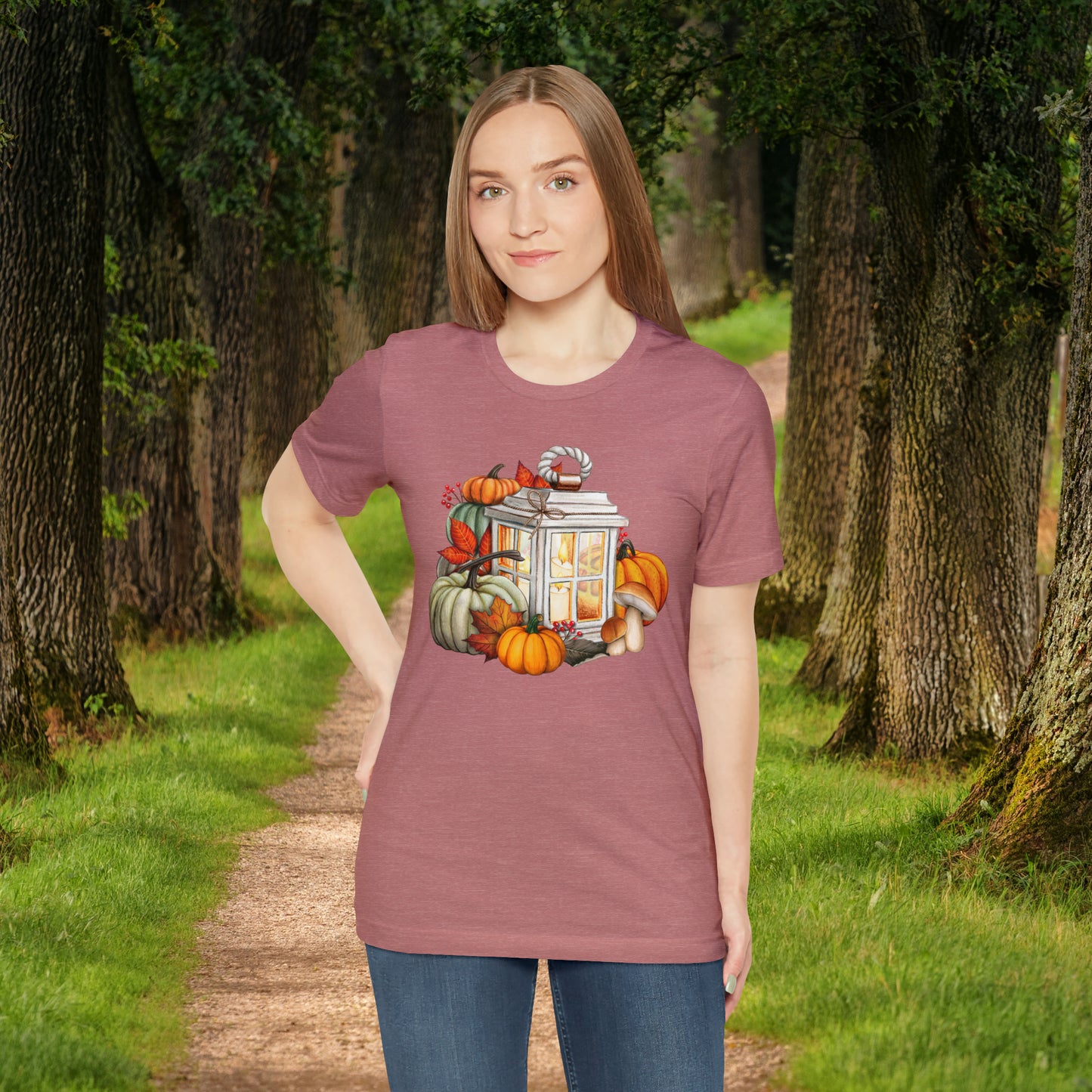 Rustic Lantern and Fall Foliage Graphic Tee: Autumn Delight, Unisex Jersey Short Sleeve Tee