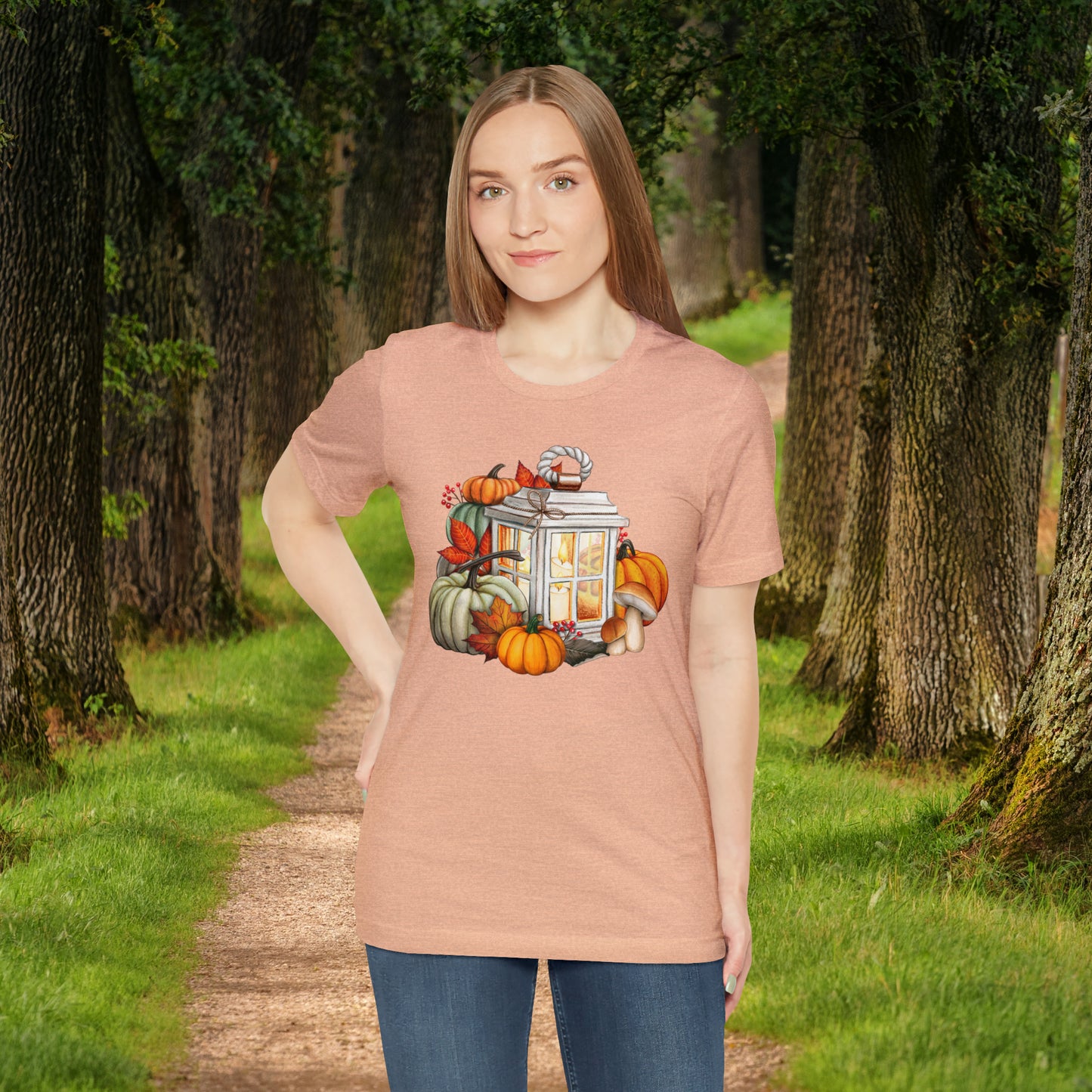 Rustic Lantern and Fall Foliage Graphic Tee: Autumn Delight, Unisex Jersey Short Sleeve Tee