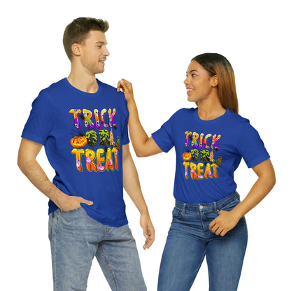 Trick or Treat Delight Halloween Tee - Jack-o'-Lantern, Spider, Witch's Hat, and Candle