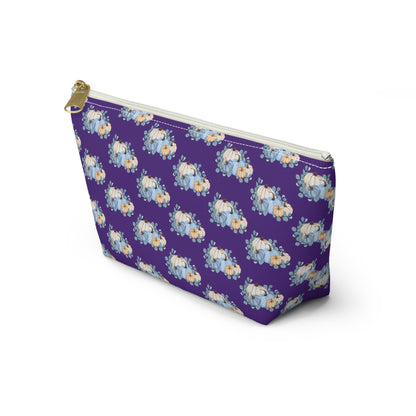 Fall Pumpkin Stack T-Bottom Zippered Pouch with Cream, Orange, and Blue Details