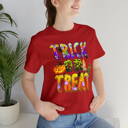 Trick or Treat Delight Halloween Tee - Jack-o'-Lantern, Spider, Witch's Hat, and Candle