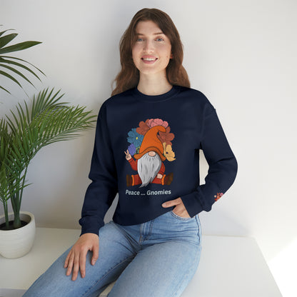 Fall-Themed Gnome Sweatshirt - Peace Gnomies - Cozy Autumn Wear, Crewneck Sweatshirt