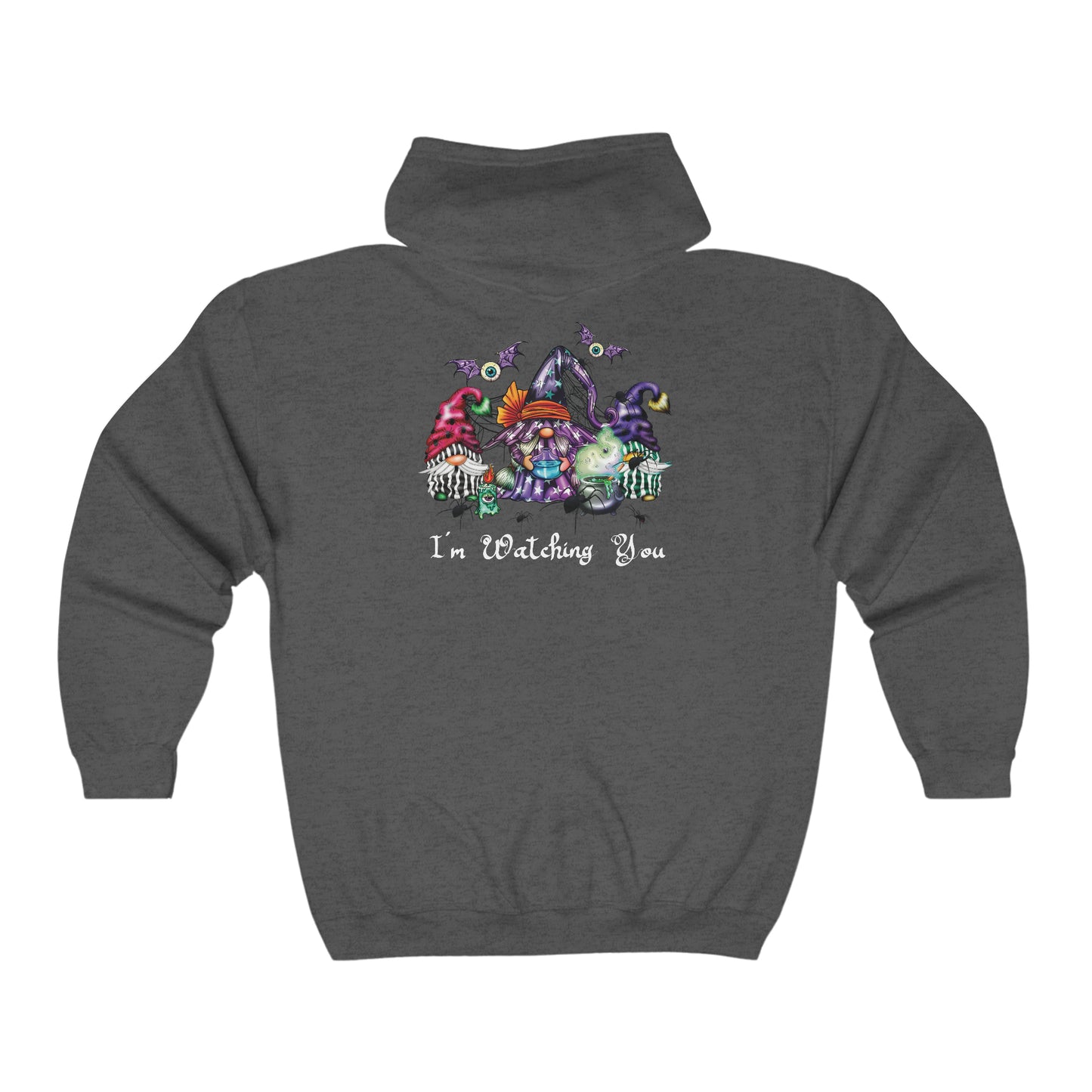 Enchanted Gnome and Ghastly Friends Halloween Hoodie Full Zip Hooded Sweatshirt