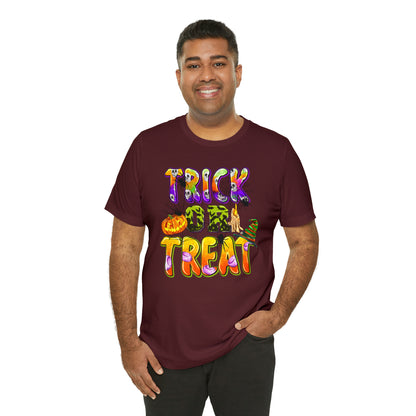 Trick or Treat Delight Halloween Tee - Jack-o'-Lantern, Spider, Witch's Hat, and Candle