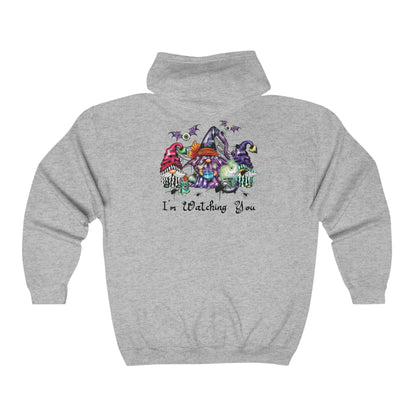 Enchanted Gnome and Ghastly Friends Halloween Hoodie Full Zip Hooded Sweatshirt