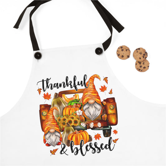 Thanksgiving Gnome Riding Vintage Truck Apron White - Festive Holiday Kitchen Decor - Rustic Holiday Kitchen Decorations