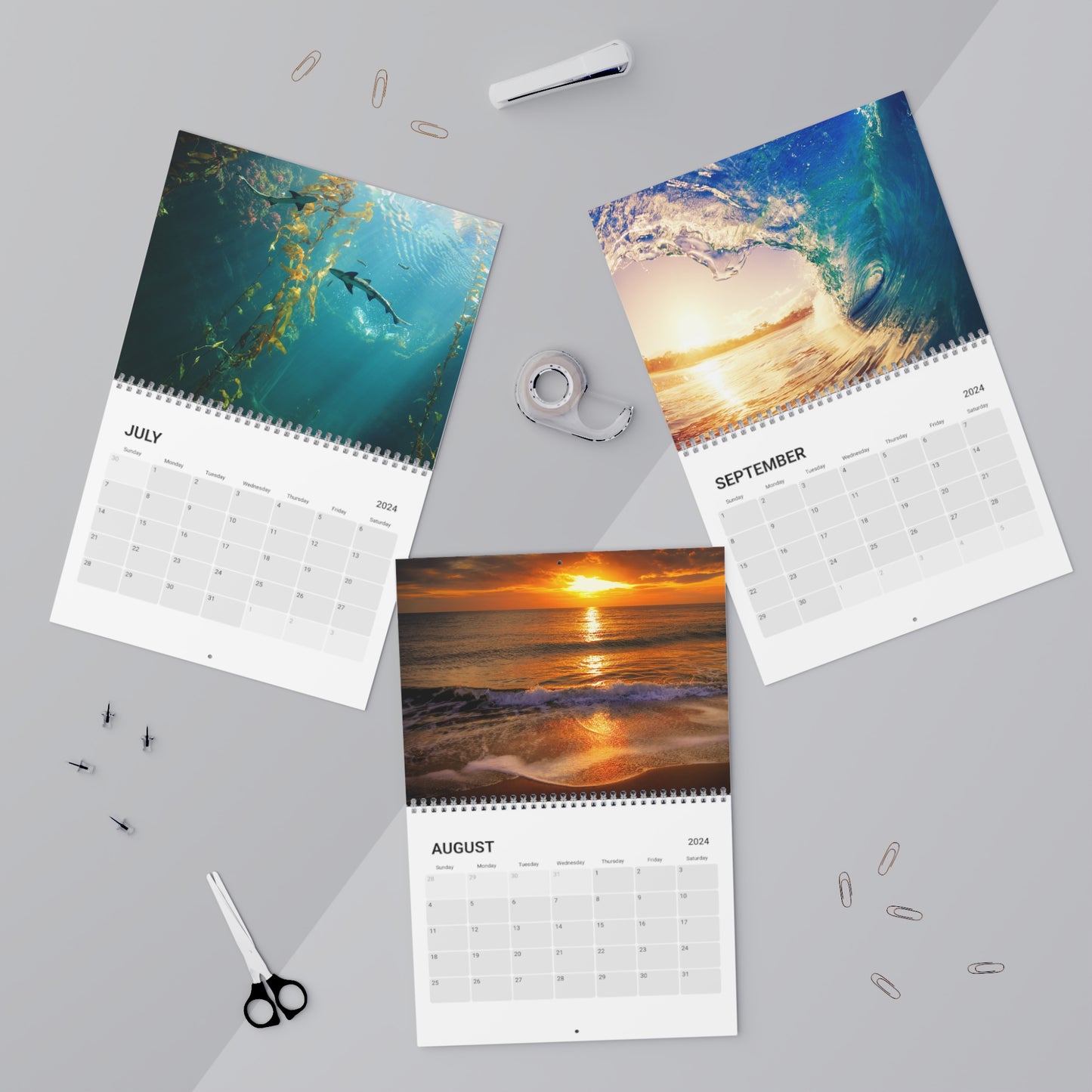 2024 Ocean Paradise Wall Calendar - Coral Reefs, Sharks, Dolphins, Beach, Ocean and more