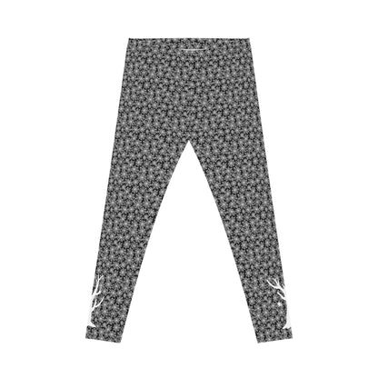 Spiderweb Silhouette Tree Leggings Black with White - Ankle-Length, Mid Waist Fit, Polyester Elastane Blend