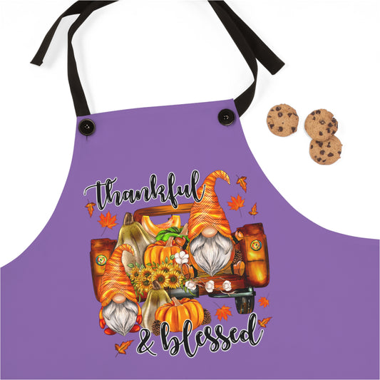 Thanksgiving Gnome Riding Vintage Truck Apron Purple - Festive Holiday Kitchen Decor - Rustic Holiday Kitchen Decorations