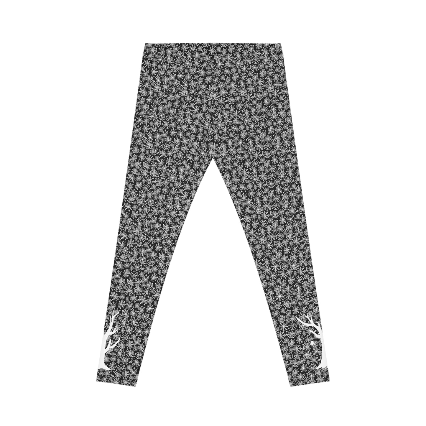 Spiderweb Silhouette Tree Leggings Black with White - Ankle-Length, Mid Waist Fit, Polyester Elastane Blend