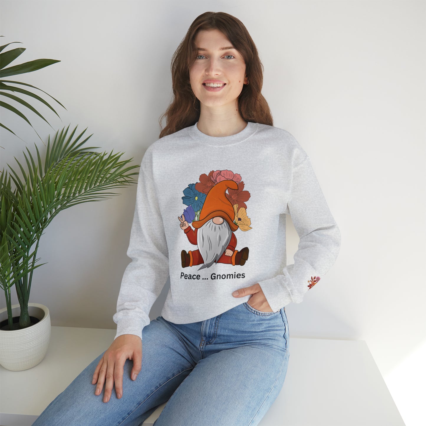 Fall-Themed Gnome Sweatshirt - Peace Gnomies - Cozy Autumn Wear, Crewneck Sweatshirt