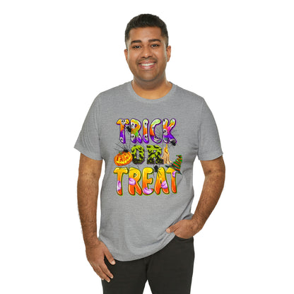 Trick or Treat Delight Halloween Tee - Jack-o'-Lantern, Spider, Witch's Hat, and Candle