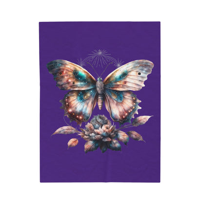 Purple Butterfly Velveteen Plush Blanket - Luxuriously Soft 83% Polyester & 17% Spandex