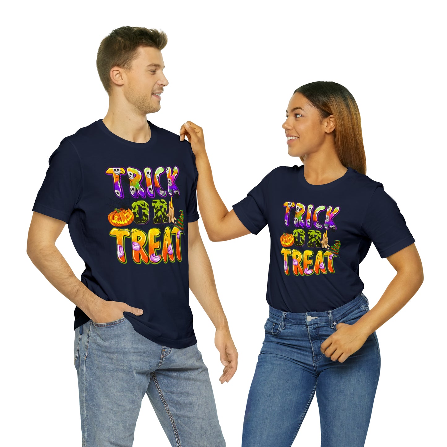 Trick or Treat Delight Halloween Tee - Jack-o'-Lantern, Spider, Witch's Hat, and Candle