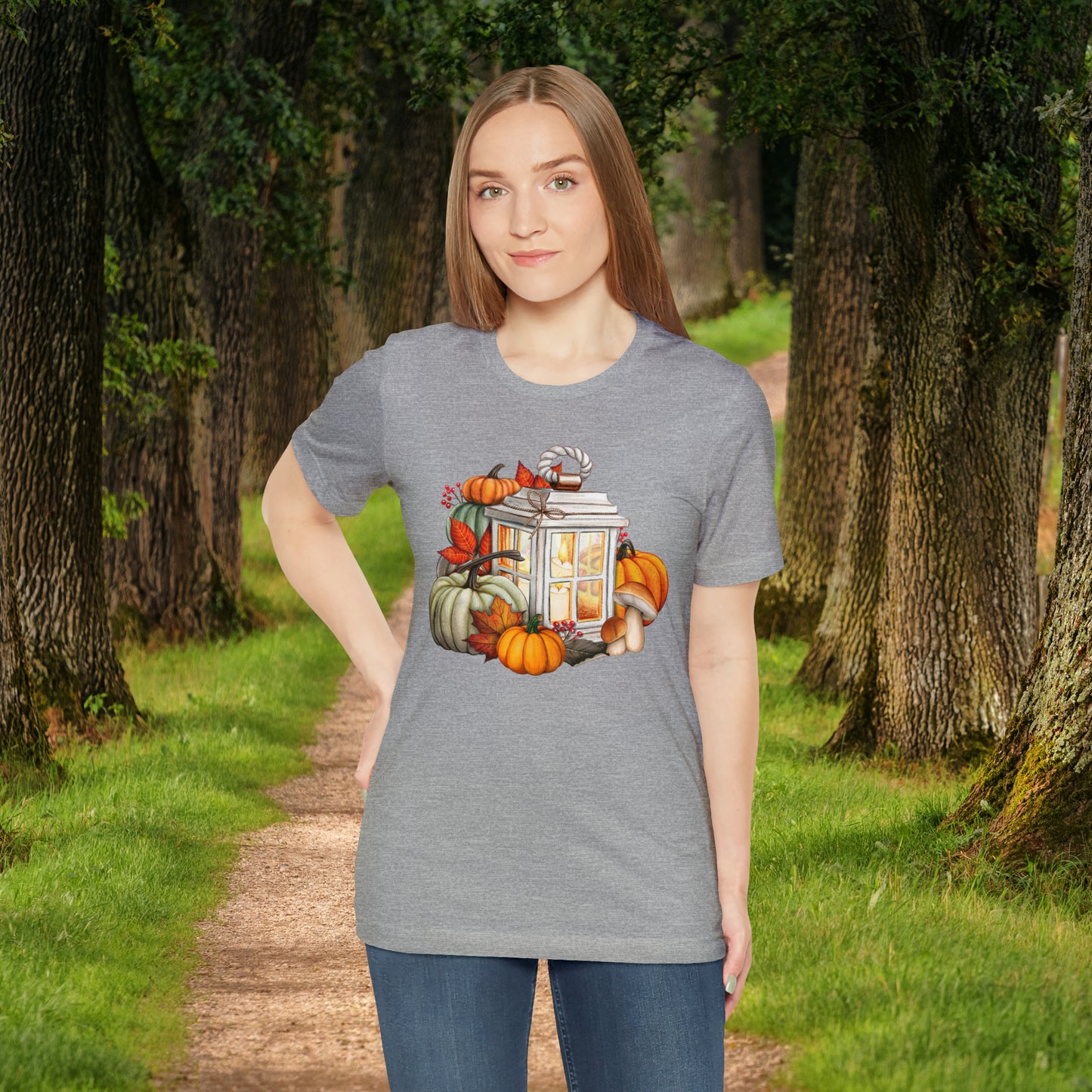 Rustic Lantern and Fall Foliage Graphic Tee: Autumn Delight, Unisex Jersey Short Sleeve Tee