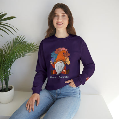 Fall-Themed Gnome Sweatshirt - Peace Gnomies - Cozy Autumn Wear, Crewneck Sweatshirt