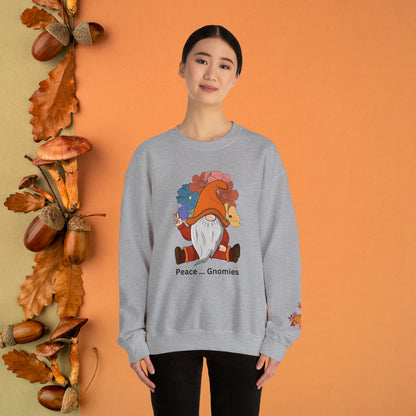 Fall-Themed Gnome Sweatshirt - Peace Gnomies - Cozy Autumn Wear, Crewneck Sweatshirt