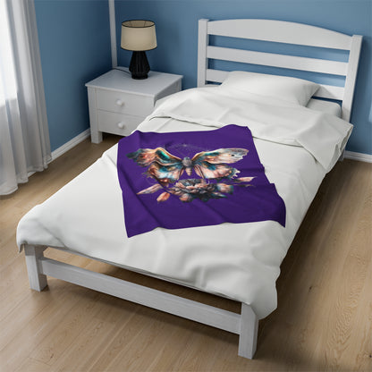 Purple Butterfly Velveteen Plush Blanket - Luxuriously Soft 83% Polyester & 17% Spandex