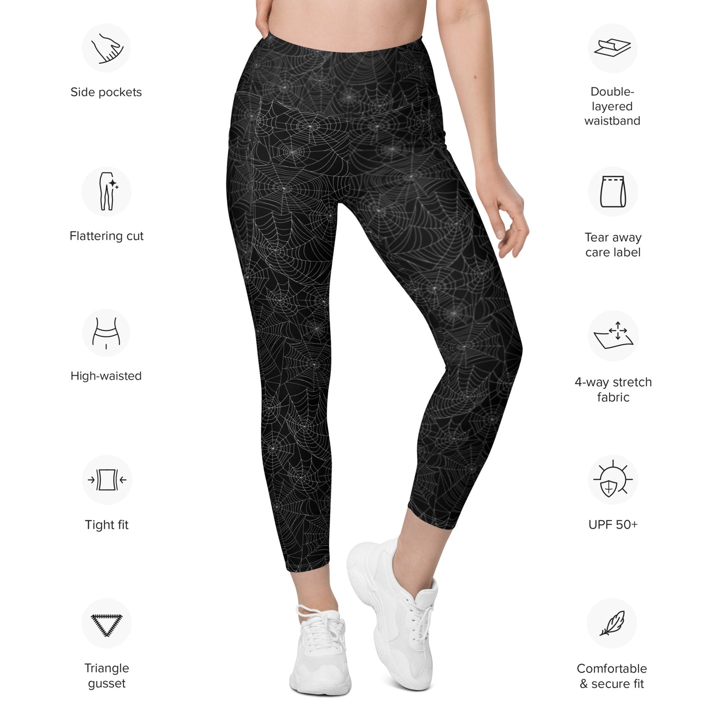 Spiderweb Leggings with pockets, high waisted, Halloween yoga pants, holiday exercise pants with pockets, pocket leggings, sizes 2xs - 6xl