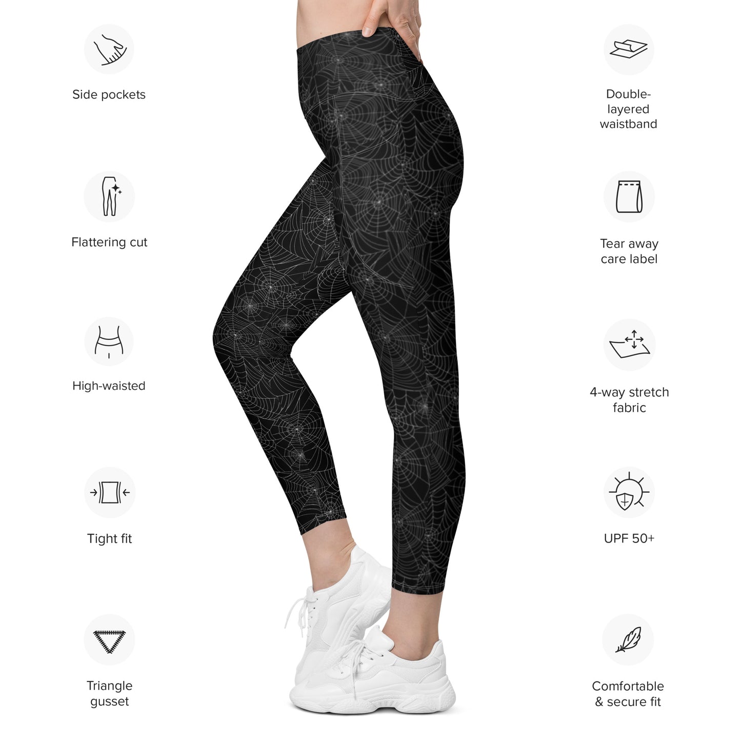 Spiderweb Leggings with pockets, high waisted, Halloween yoga pants, holiday exercise pants with pockets, pocket leggings, sizes 2xs - 6xl