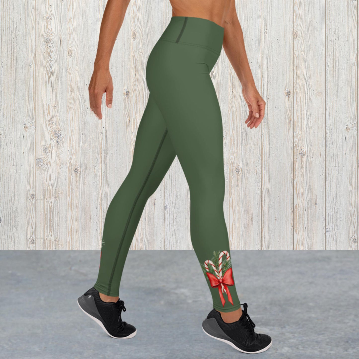 Candy Cane Bouquet Yoga Leggings in Green