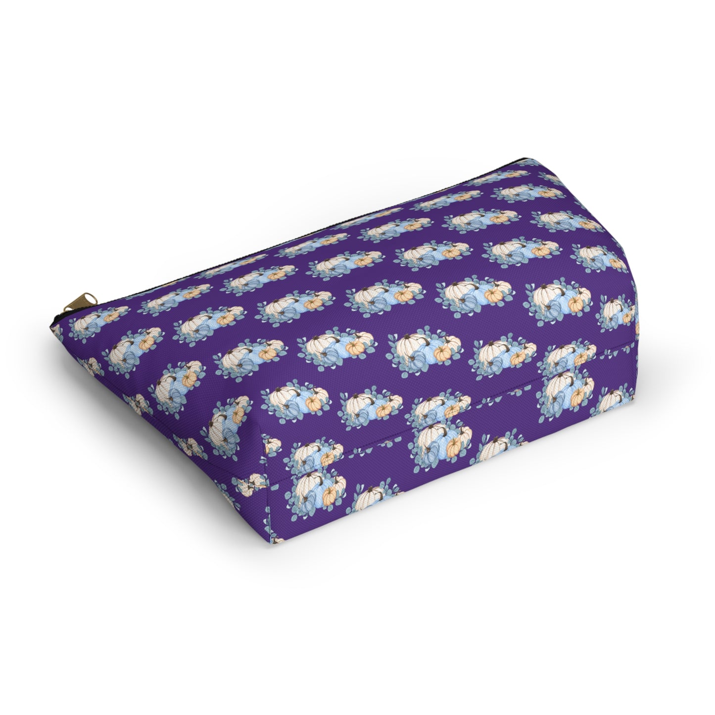 Fall Pumpkin Stack T-Bottom Zippered Pouch with Cream, Orange, and Blue Details