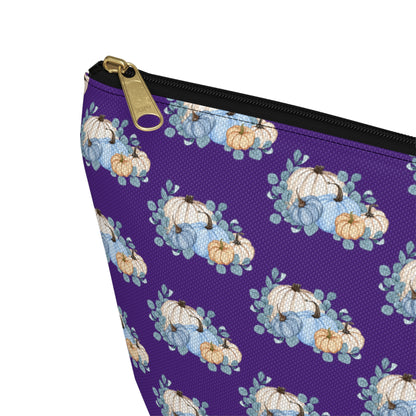 Fall Pumpkin Stack T-Bottom Zippered Pouch with Cream, Orange, and Blue Details